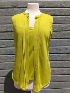 Liz Claiborne Lime Green Sleeveless Layered Button-Front Top